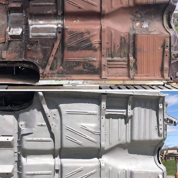 Trailer before and after dustless blasting